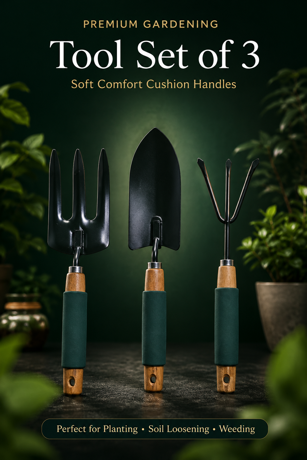 Premium Gardening Tool Kit set of 3 (Cushion Handles)